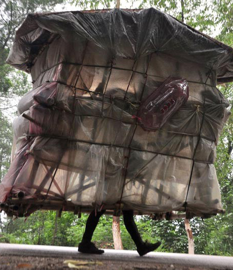 Человек-улитка, Лю Лингчао носит свой дом на спине